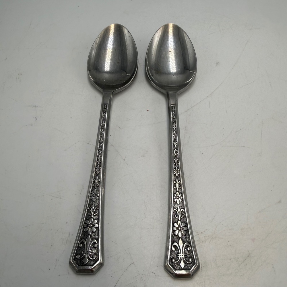 Interpur Florenz Stainless Steel Japan Fleur De Lis Floral Spoons 2 Vintage